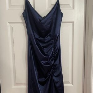 Windsor Nadine Formal Ruched Satin Midi Dress Size L